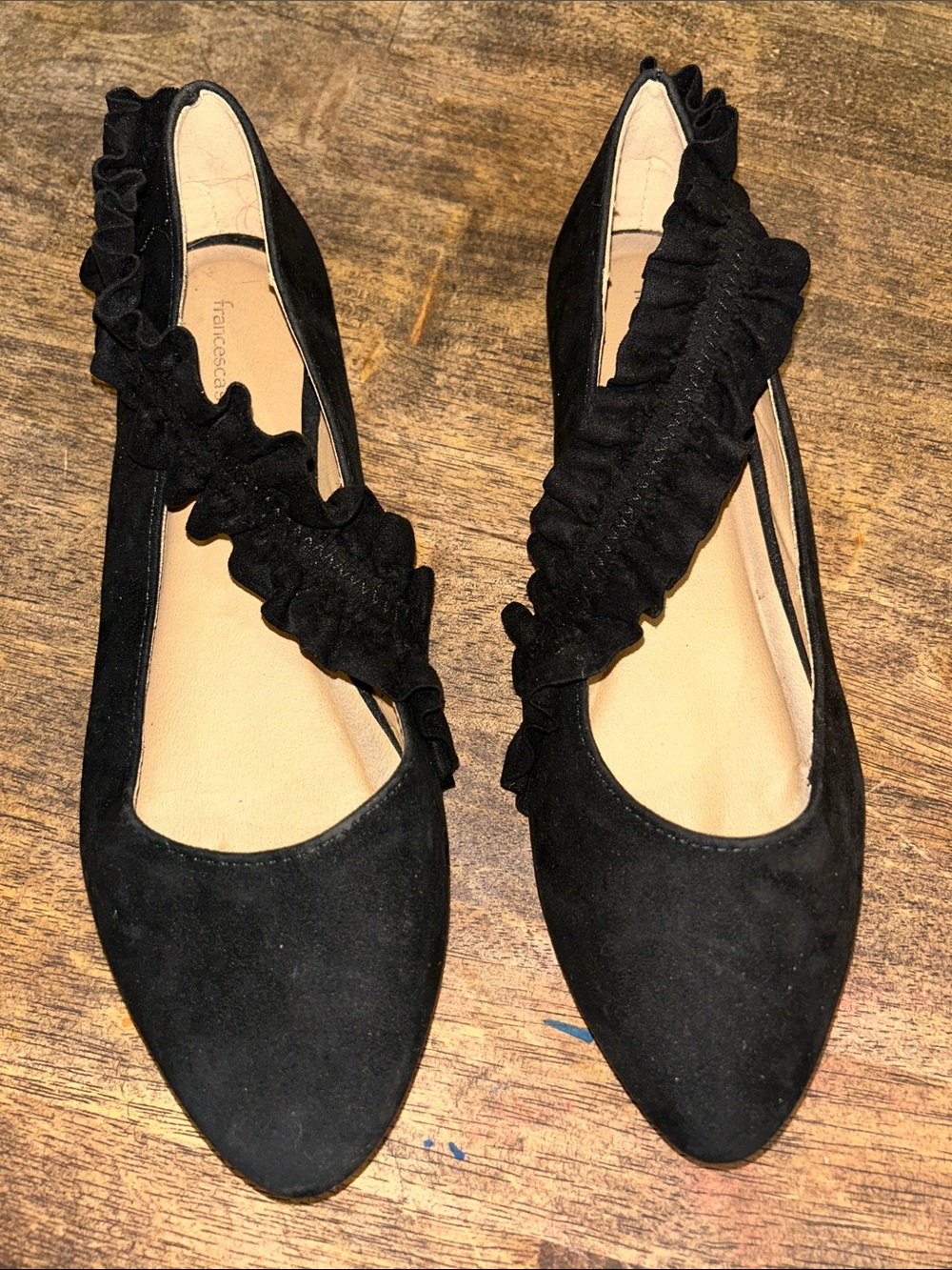 Francesca's Collections Black Ruffle-Trim Suede Flats